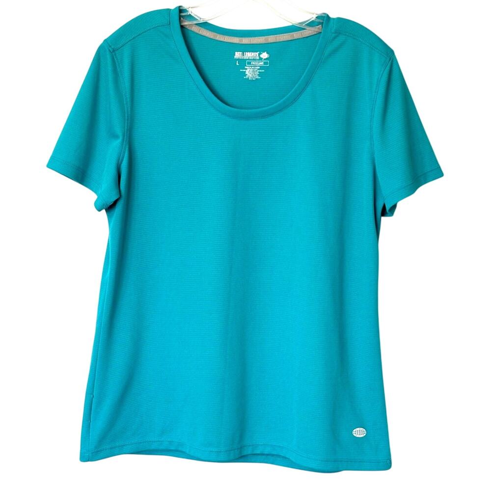 Reel Legends Freeline Wms L Turquoise Outdoor SS Textured Knit Shirt Fishing